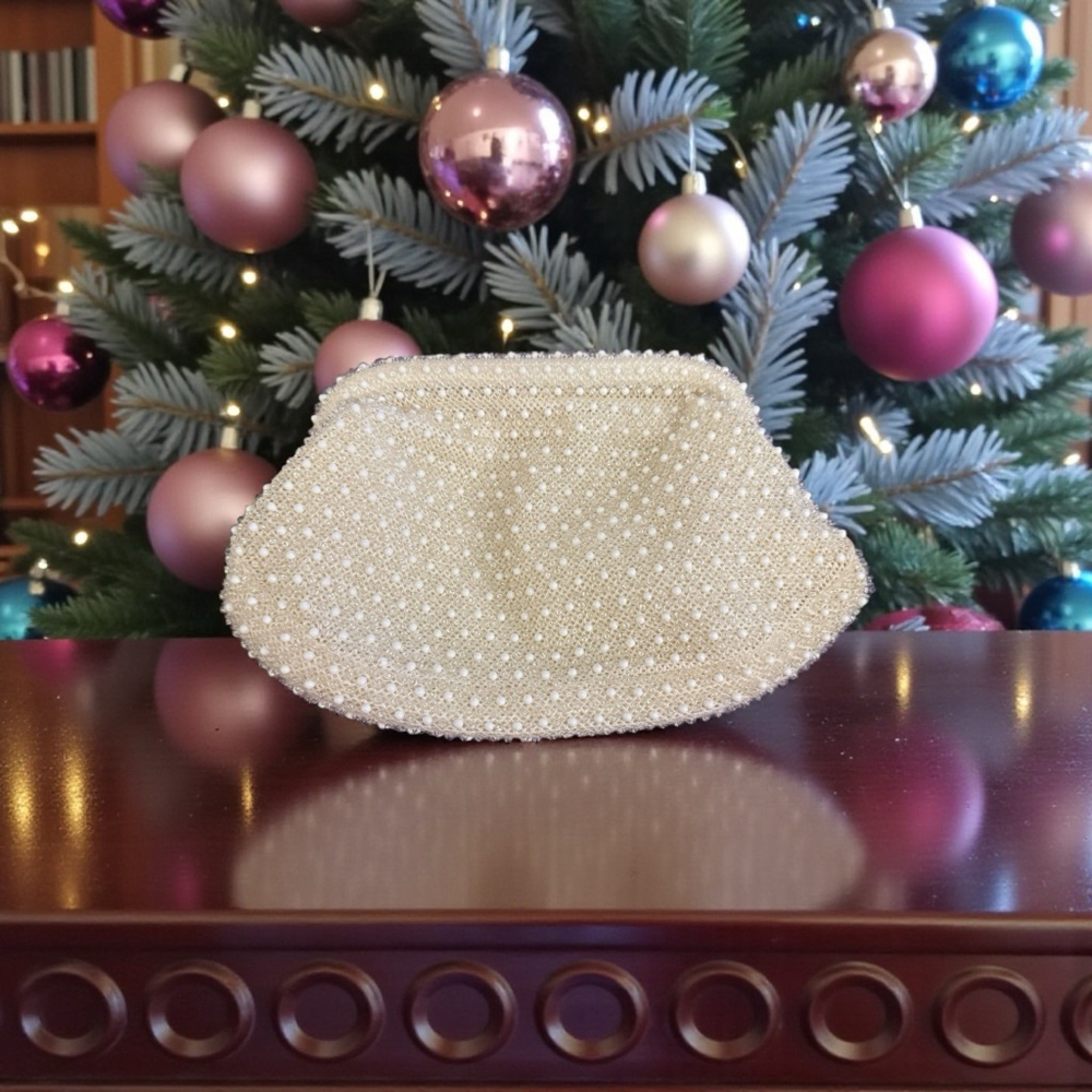 Vtg Corde Purse Beaded Cream Ivory Off White Clutch Evening Bag Retro 1950s